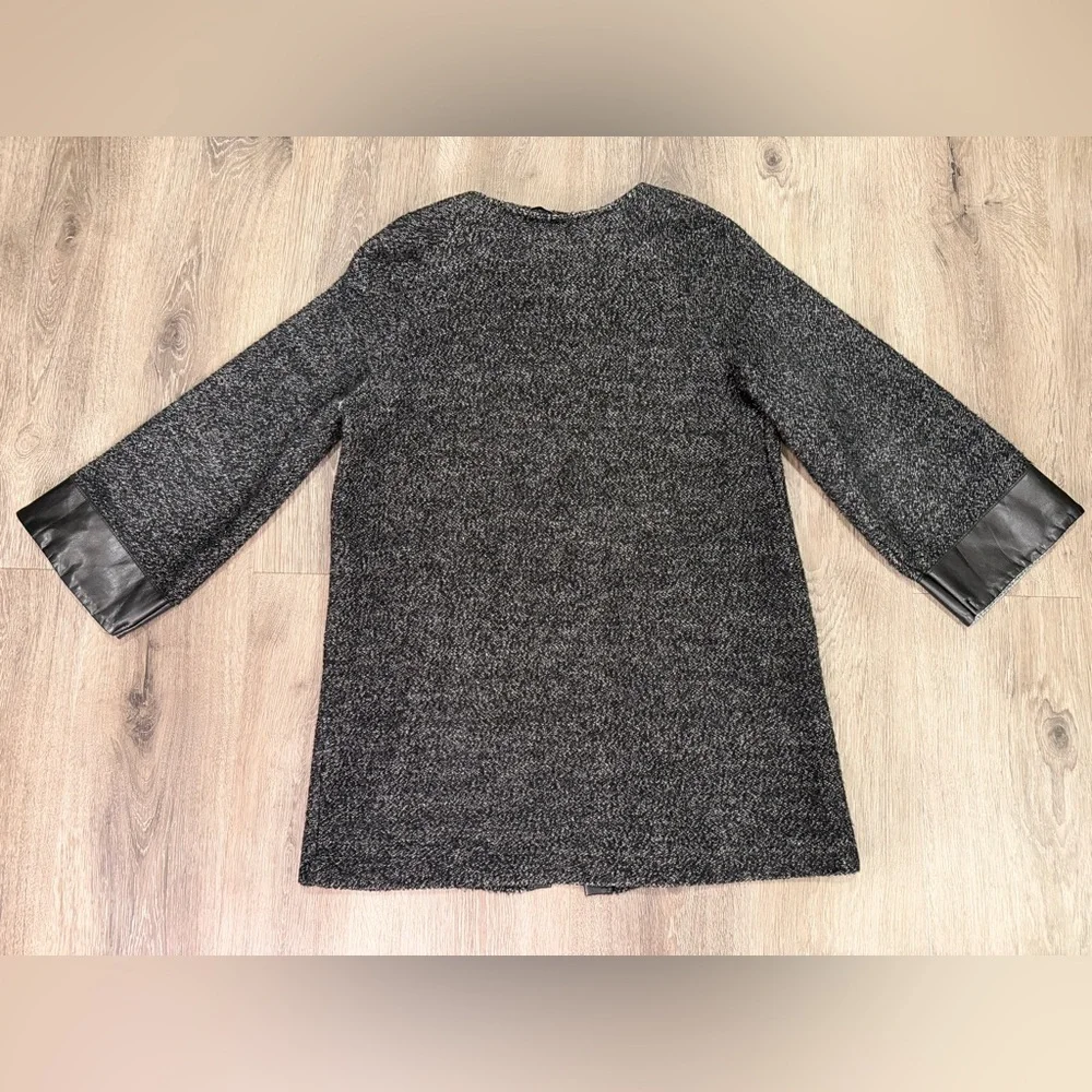 Zara women’s black tweed and faux leather cardigan